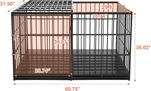 61 Extra Large Heavy Duty Dog Crate Metal Dog Kennels Cage with Mat and Trays for Large Dogs 60.75 L x 31.5 W x 36 H.