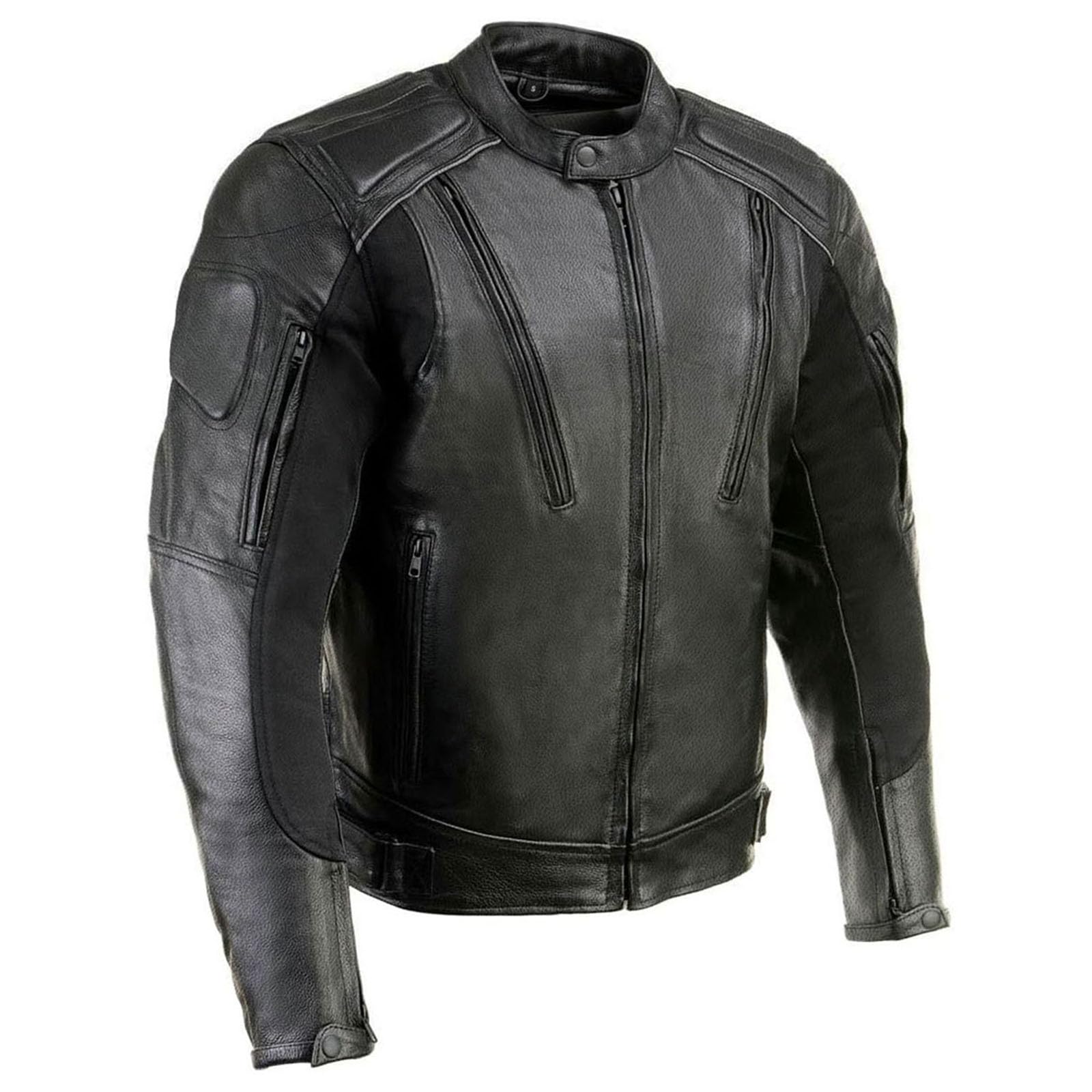LKM17007 Men's Premium Black Leather Motorcycle Bikers Rider Jacket w/CE Armor