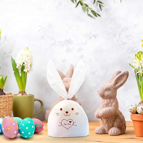 Miniatura 6 de Qavctw 50 bolsas de regalo de Pascua con orejas de conejo, bolsas de regalo de orejas de conejo blancas de Pascua, bolsas de regalo para huevos,