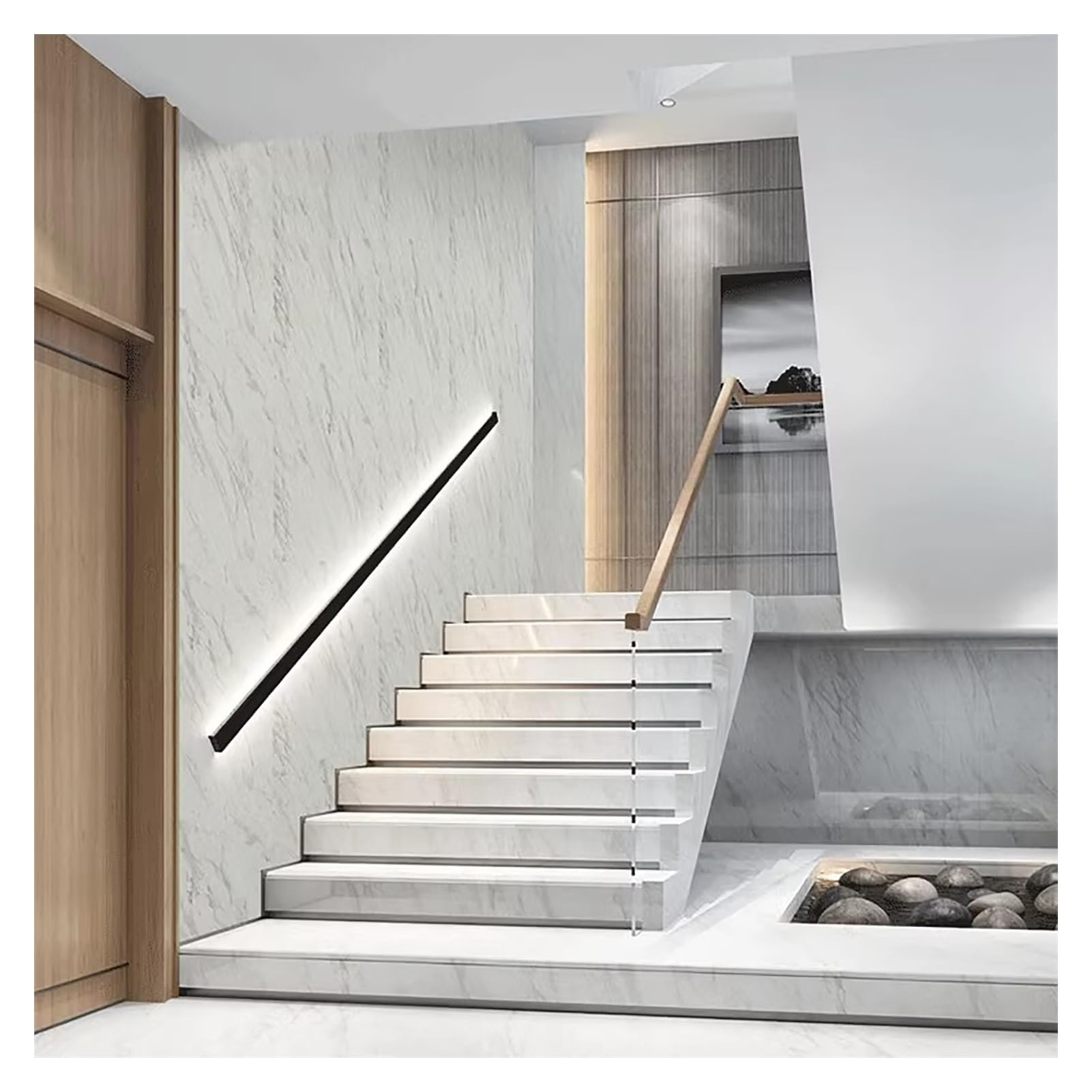 SXWNBIFH Stair handrail lights Aluminum Grab Bar with Light,Wall Light Handrail Lights,LED Staircase Handrails for Indoor Stairs,Wall Lamp Sensor Lighted for Villa Aisle Corridor Wall (Color : White