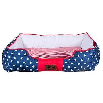DII Bone Dry Red, White & Blue Pet Bed for Dogs and Cats, Americana 4th of July Stars & Stripes Pattern, Rectangle Bed - 36x27x10