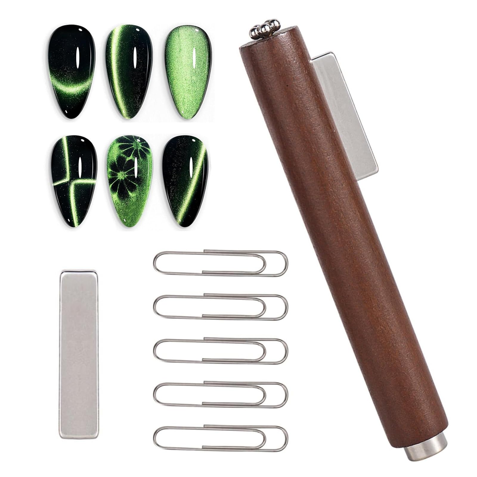 Cat Eye Gel Polish 3 In 1 Nail Magnet Set - Includes Extra Square Magnet and 5 Paper Clips for DIY Nail Art Design