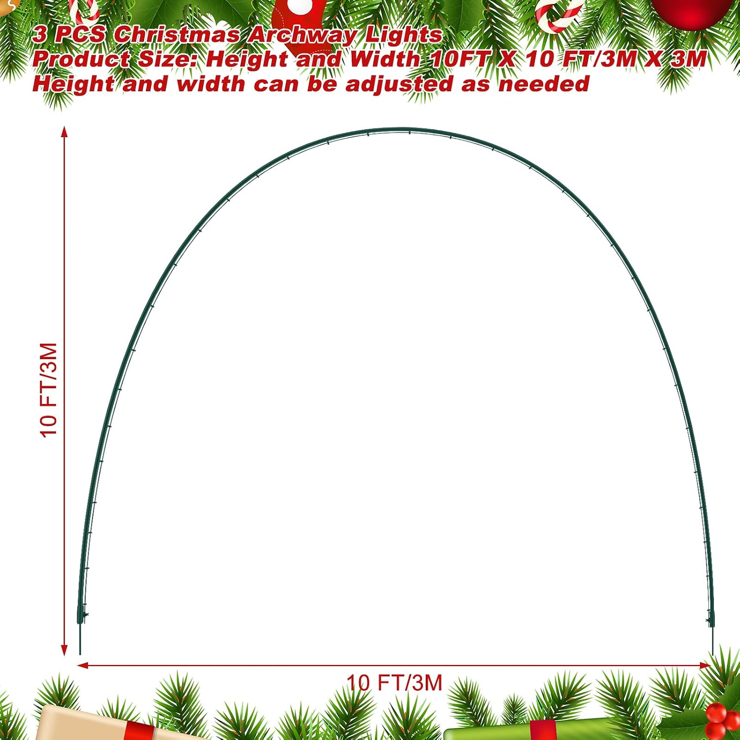Geetery 3 Pack 10FT Christmas Archway Outdoor, 8 Mode LED Light Arch Metal for Christmas Holiday Driveways, Easy Assembly, Reusable, Doorway Pathway Garden Yard Lawn Passage Decoration (Multicolor)