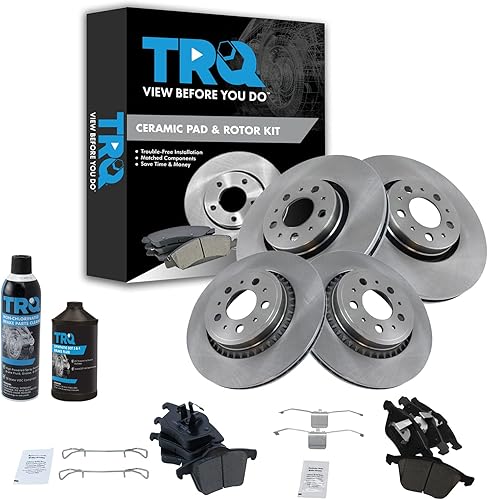 Miniatura 2 de TRQ Kit de pastillas de freno delanteras de cerámica y rotor delantero y trasero con fluidos compatibles con Volvo XC90