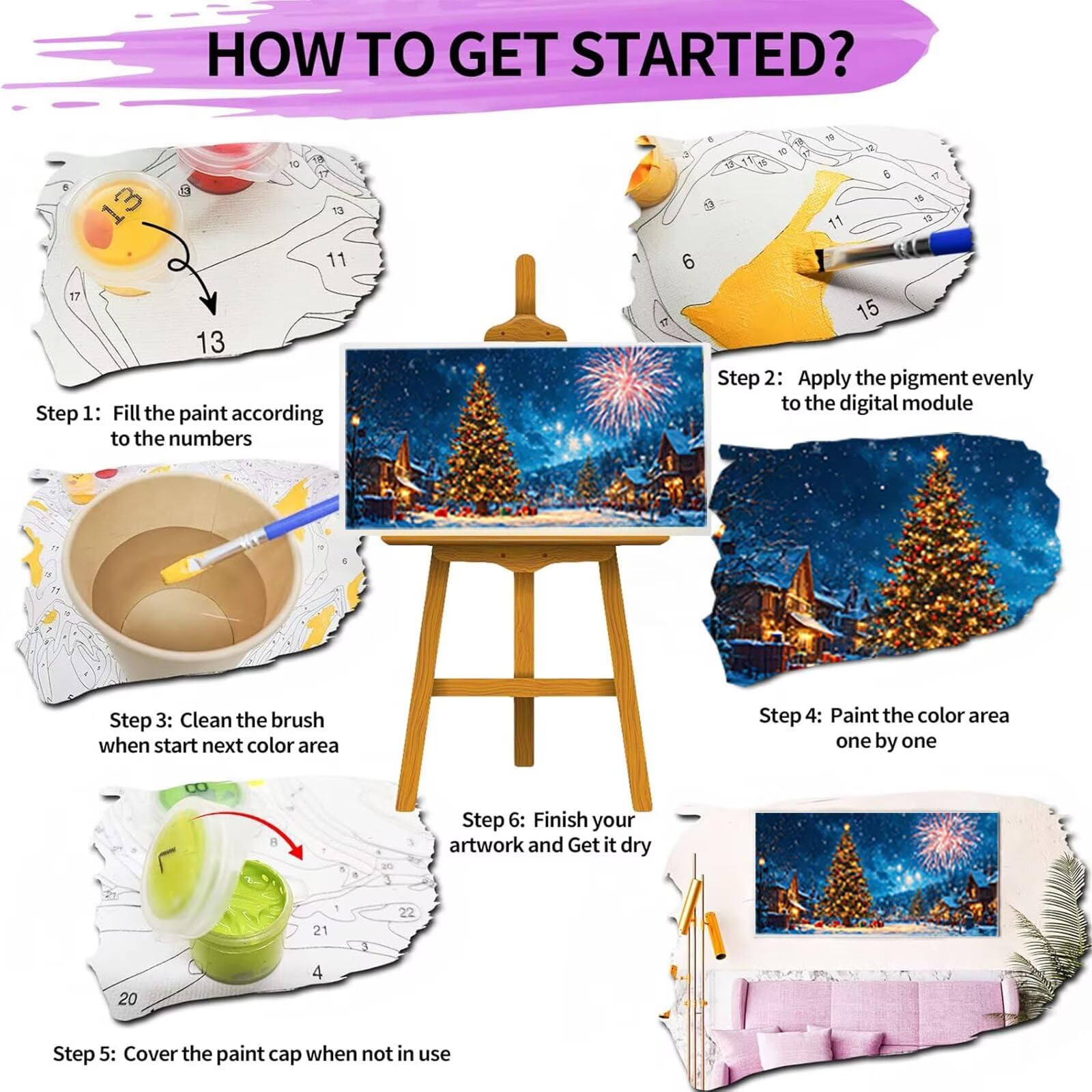 Malen nach Zahlen Kinder Festival, Malen Nach Zahlen Erwachsene, Geschenke für Mädchen Junge Bastelset, Malen nach Zahlen Winter | Malen nach Zahlen Ohne Rahmen, (60x120cm) Bastelset Erwachsene 3-5