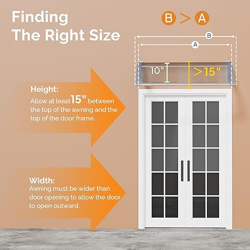 Miniatura 8 de VINGLI - Toldo para puerta y ventana para exteriores, 30 x 40 pulgadas, cubierta de policarbonato para puerta de patio, para protección del sol,