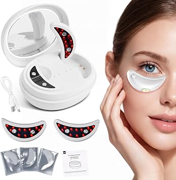 Red Light Therapy for Eyes, Under Eye Red Light Therapy Massager with Patches, 3 Modes Eye Massager for Eye Bags Remover and Dark Circles