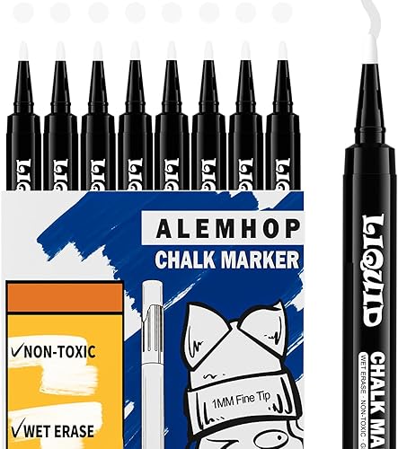 Marcadores de tiza blanca de punta fina, marcadores de tiza líquida para calendario acrílico, tablero de planificación de vidrio transparente,