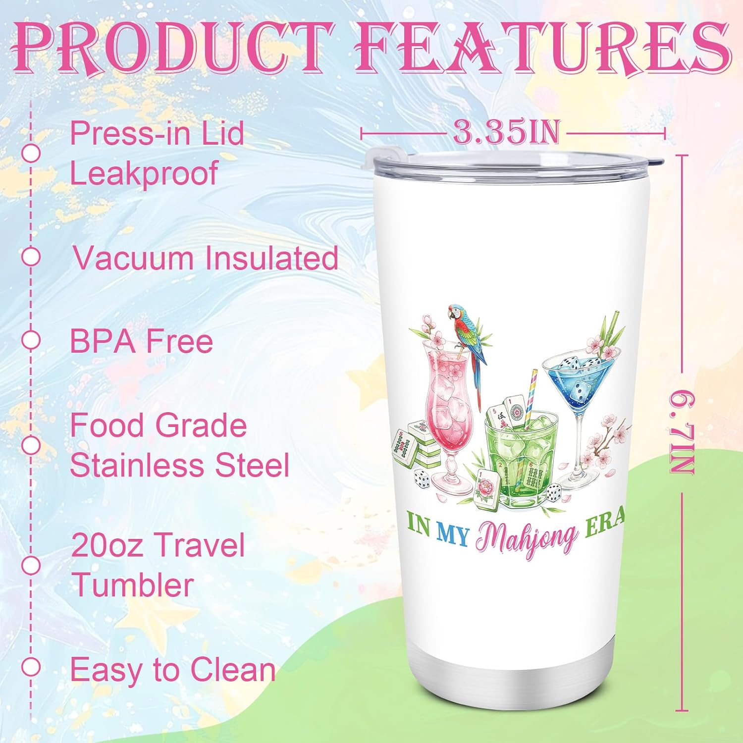 Keluna Mahjong Gifts for Women - Funny Cocktail Mahjong Gifts for Mah Jongg Lovers Enthusiasts Players Birthday Game Prize Friends Mother's Day, 20oz Mah Jongg Tumblers for Women Men - Image 2