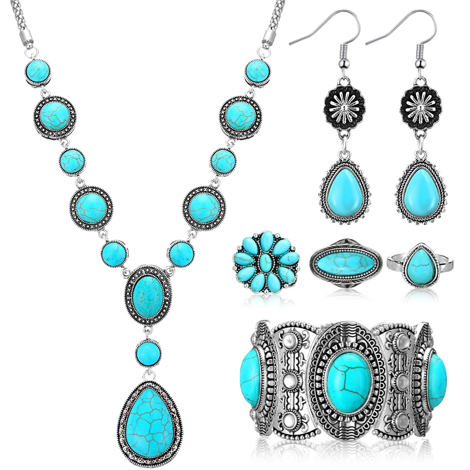 Ecally Western Turquoise Jewelry Set for Women