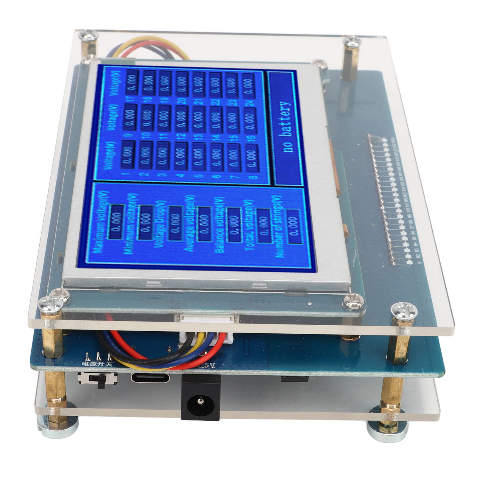 Probador de Carga de Batería, 1 a 24S Pantalla de Datos Múltiples Probador de Batería de Litio 2V‑4.5V, Carcasa Acrílica, Advertencia de Conexión Inversa, DC5V (con placa de