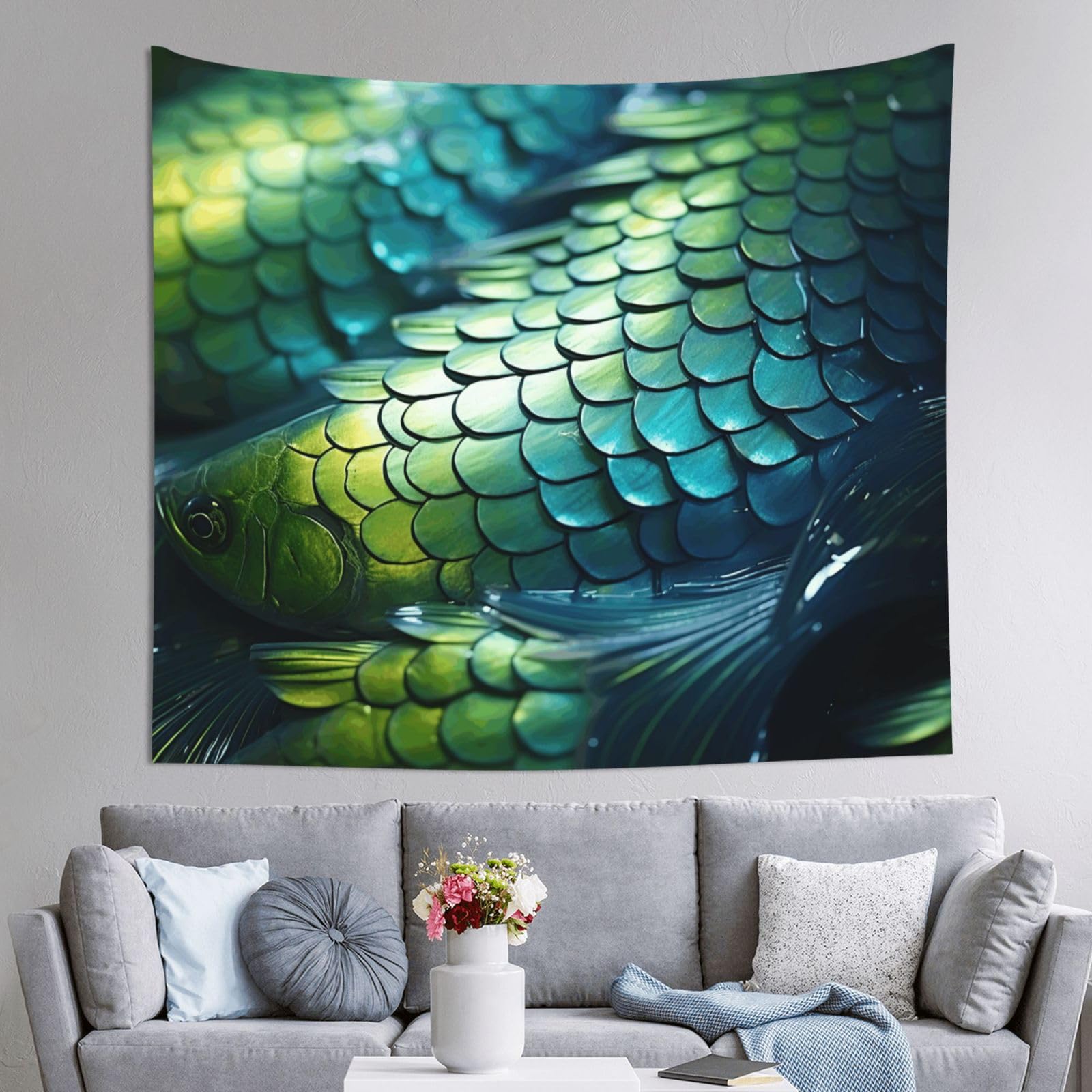 Tapiz de pared con estampado de peces verdes DUWAA, decoración para sala de estar 8