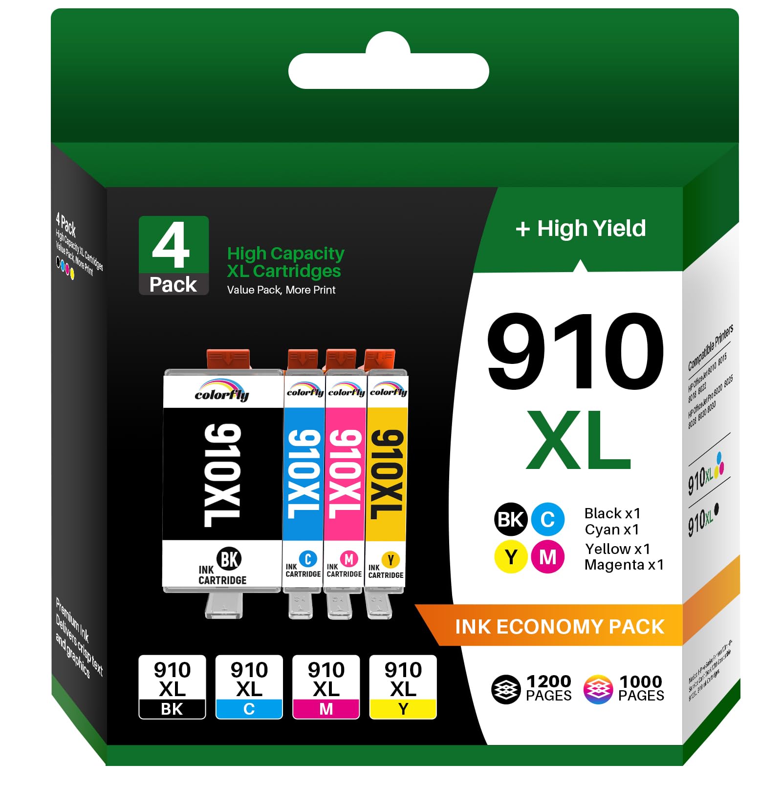910XL Ink Cartridges for HP 910 XL Ink Work for HP OfficeJet Pro 8020 8025 8028 8030 8035 8015 8022 Series Printer(BK/C/M/Y, Combo Pack)