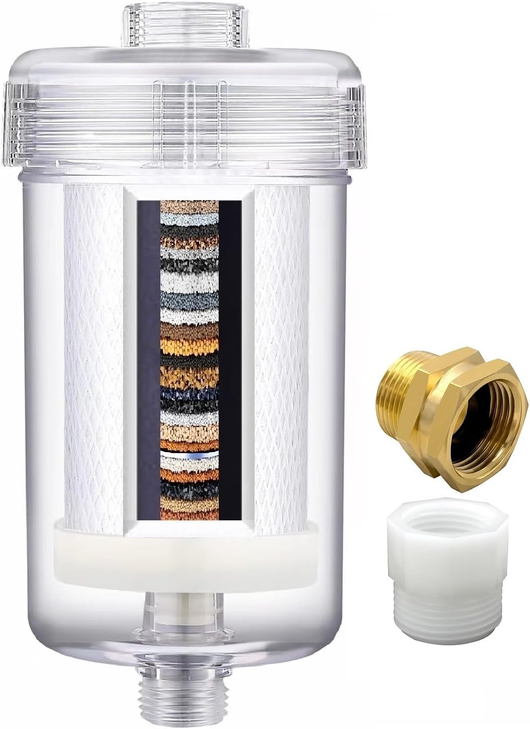 1 Micron High Density Washing Machine Water Filter, Washer Water Filter System, For Washing Machine, Heater, RV, > 99.5% Removes Chlorine Fluorine,Heavy Metals, Reusable ACF Shower Filter