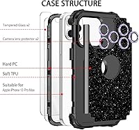 Vista 2 de LONTECT Funda para iPhone 13 Pro Max con purpurina brillante 3 en 1, a prueba de golpes, resistente, cuerpo completo, resistente funda protectora