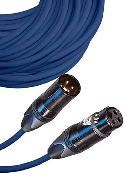 Male to Female XLR Cable with Neutrik NC3 Connectors and Premium 20ga wire - 80 FT long Blue