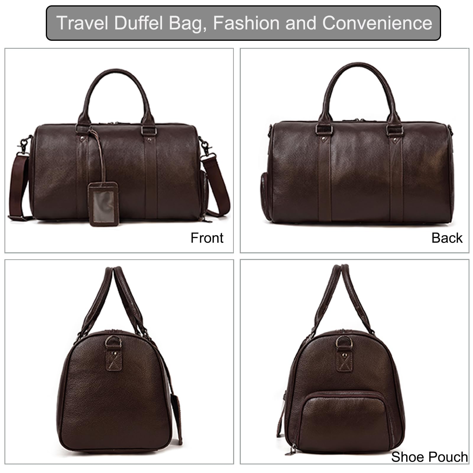 LUUFAN Borsone da viaggio in pelle di grande capacità con scomparto per scarpe, borsa a tracolla da uomo e donna, per weekend, vacanze, viaggi di lavoro, 45 cm, marrone, Retro