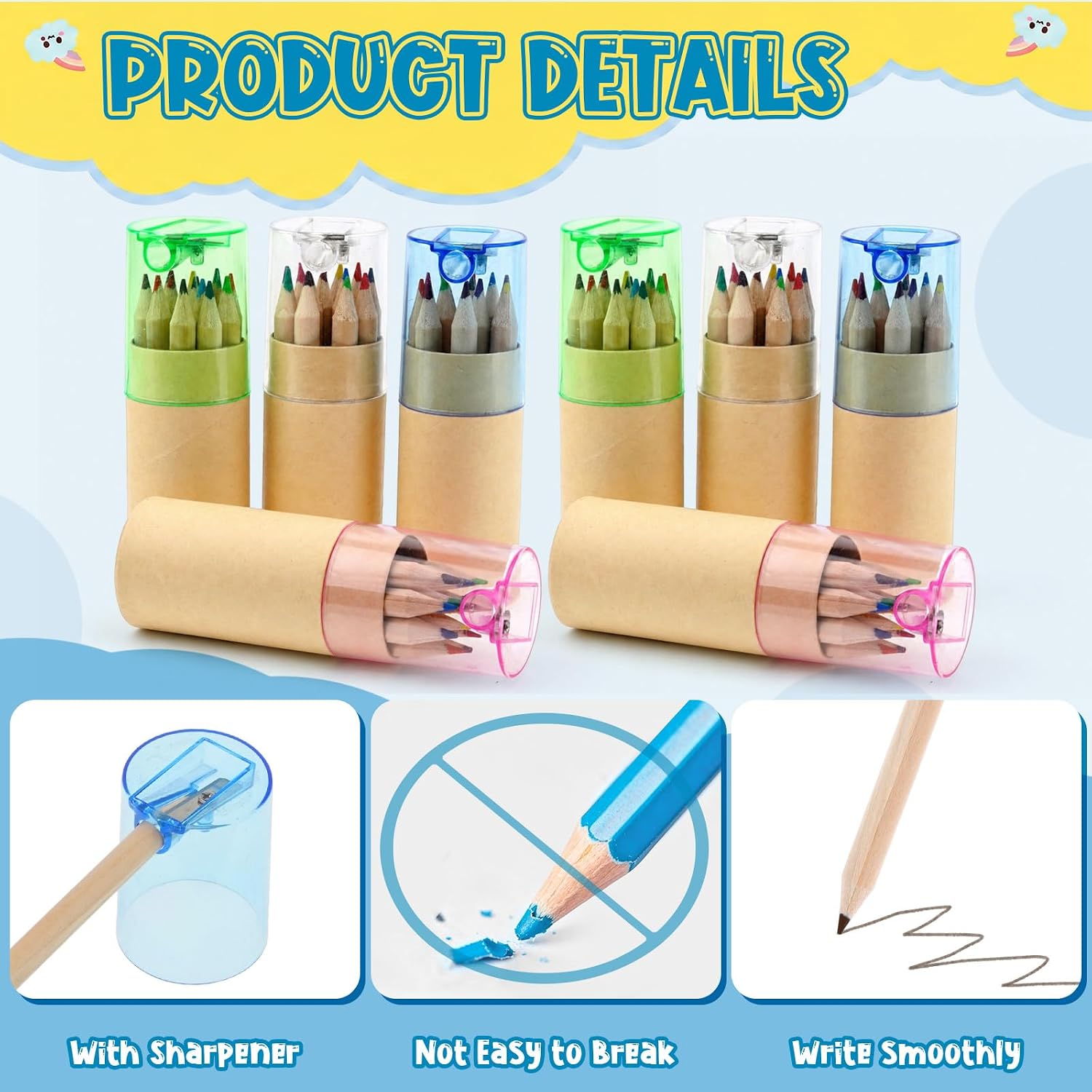 12 Packs Mini Colored Pencils Bulk with Sharpener, Portable Pencil Set in Tube for Classroom Reward, School Supplies, Art Drawing, Sketching, Party Gifts (12 Colors)