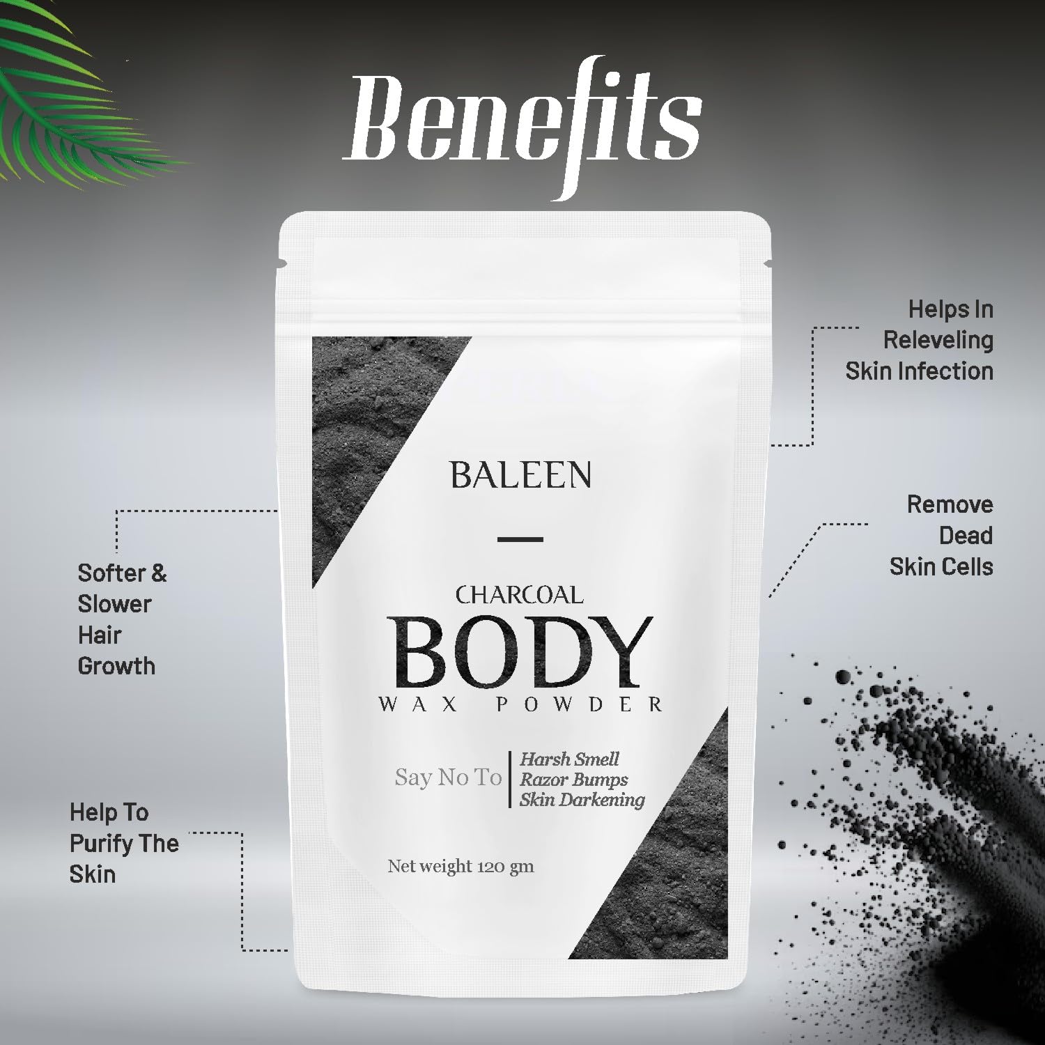 BALEEN Bikini Wax Powder Women with Charcoal 120 Gm (Pack Of 1) | Painless Herbal Hair Removal Powder for women Bikini Area, Legs, Hands & Underarms with No Harmful Chemicals, No Irritation 1