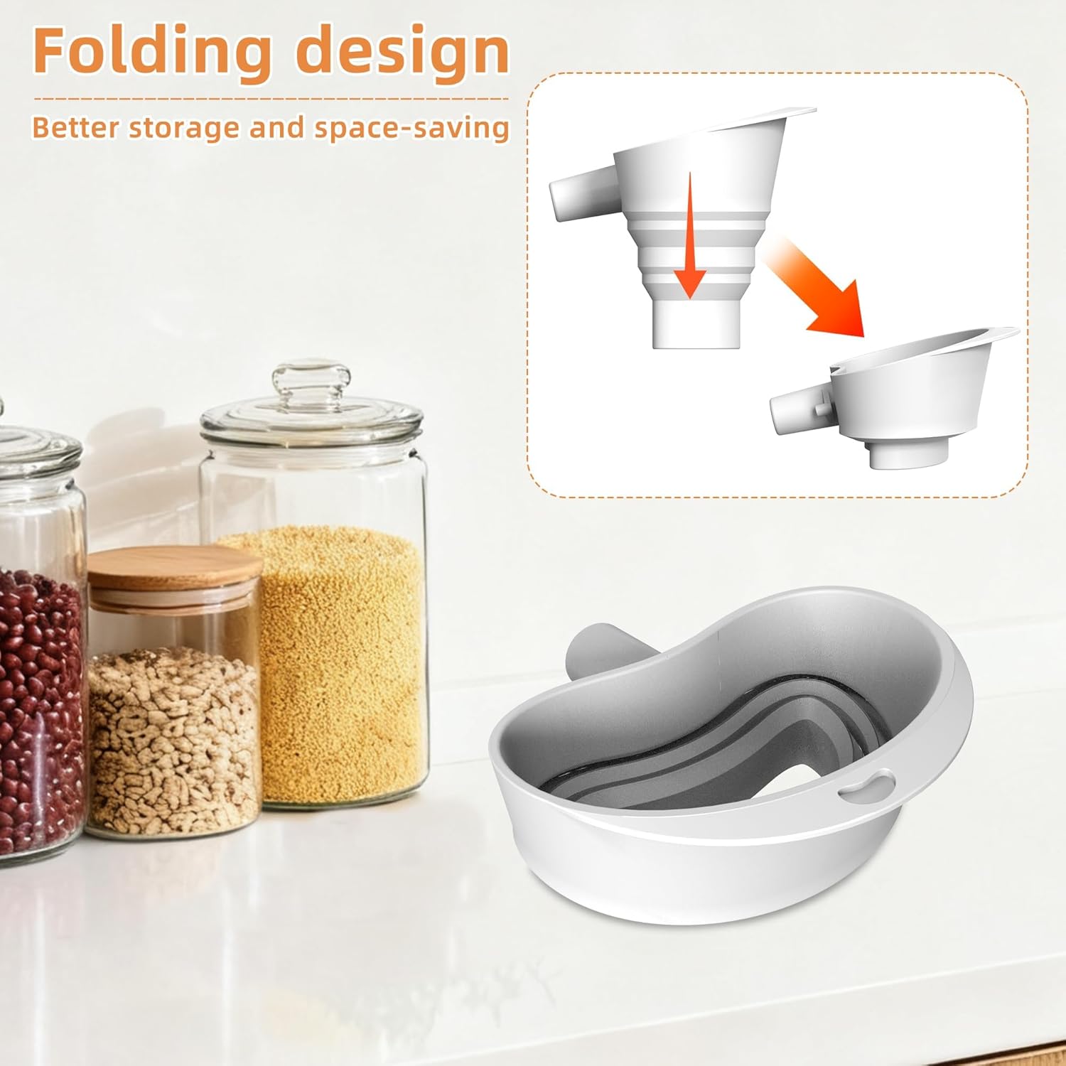 2Pcs Flour Funnel for Kitchen Aid Mixer, Silicone Funnel Compatible with Kitchen Aid Artisan Ksm150 Stand Mixer, for Egg Liquid and Both Flour, Perfect for Baking, Easy to Use and Clean(White*2)