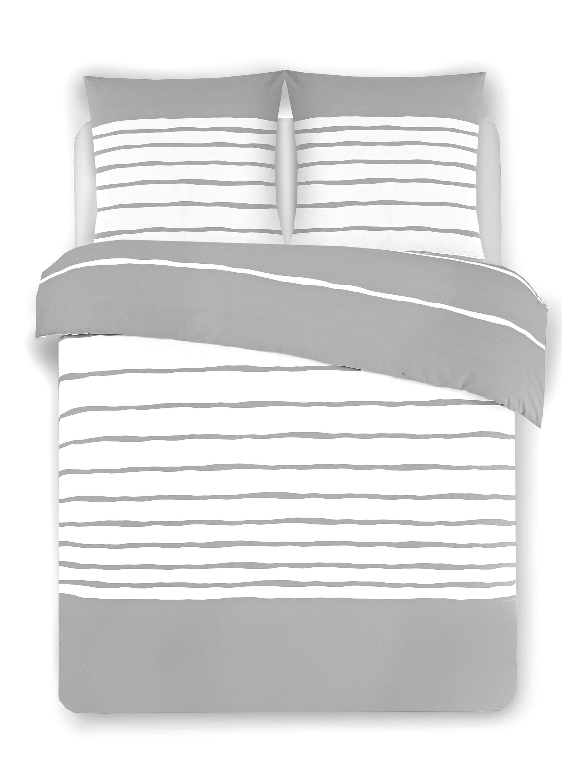 VISION Mia Grigio/Bianco - 100% cotone - Set Copripiumoni matrimoniale reversibile 260 x 240cm con 2 federe 65 x 65cm per letto matrimoniale maxi - Morbido e confortevole - Certificato Oeko-Tex