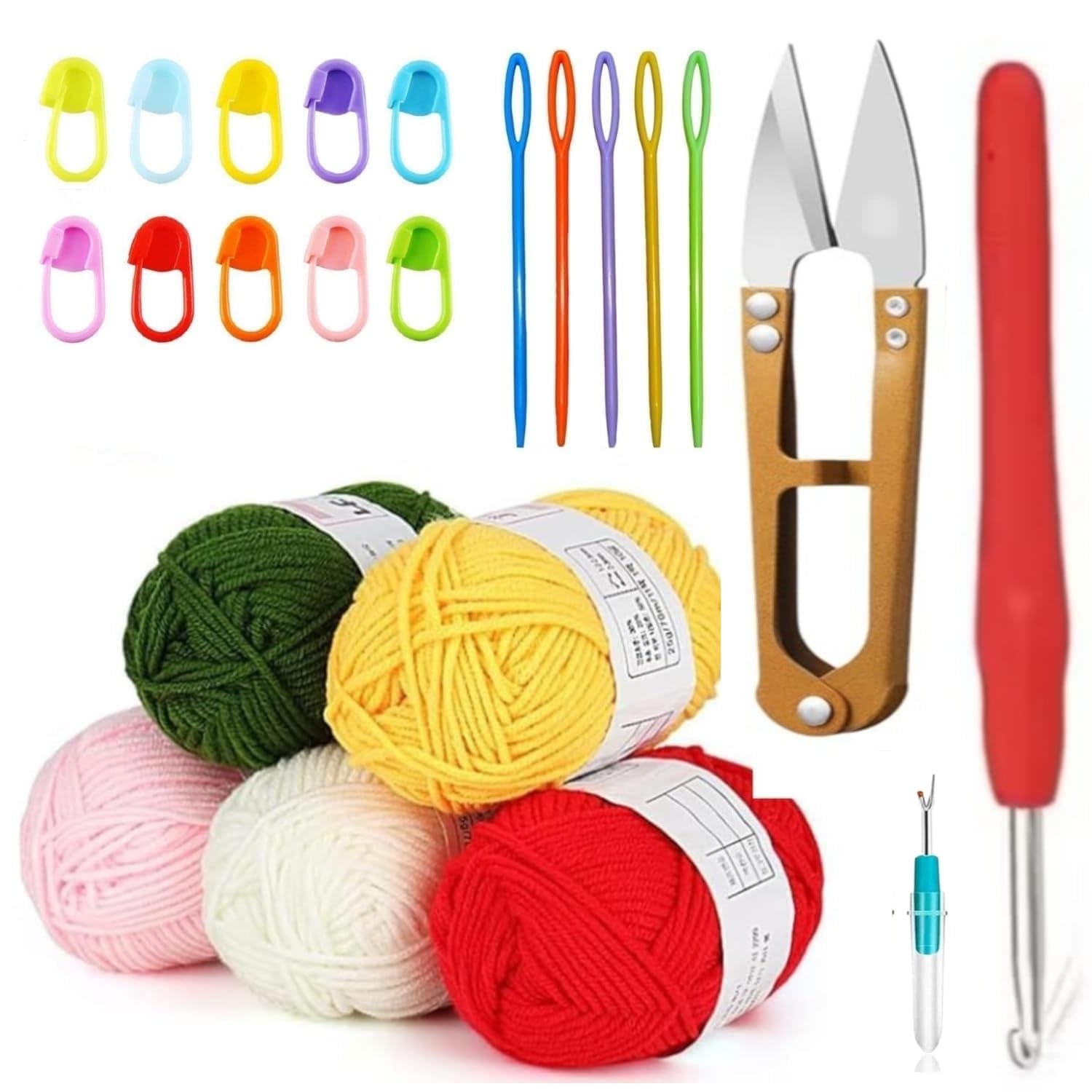 VIRADHAM Complete Crochet Kit for Beginners – Colorful Yarn, Crochet Hooks, Needles, Stitch Markers & Cutting Tools | DIY Crocheting Starter Set for Adults & Kids (Hook+cuttar Set)