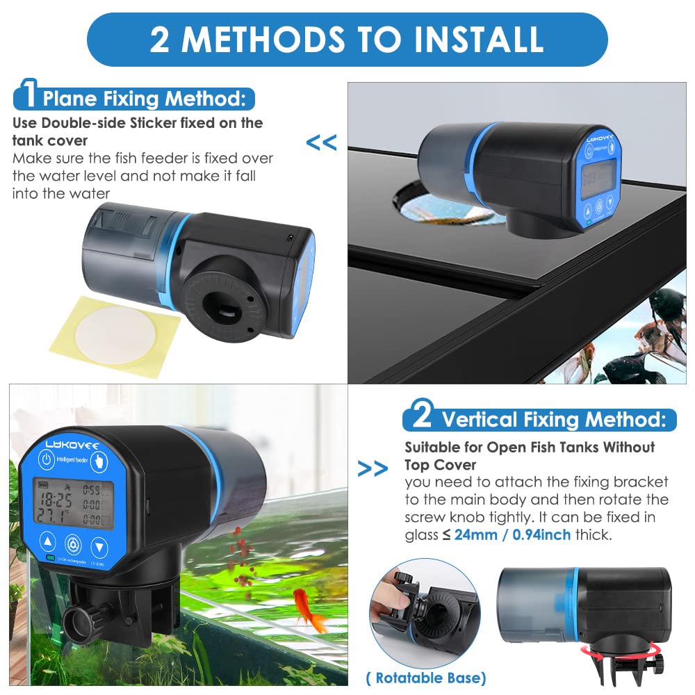 Lukovee Mangeoire automatique pour poissons, affichage de l'heure d'alimentation, minuterie rechargeable par USB, distributeur de nourriture pour aquarium ou aquarium avec grande capacité de 200 ml