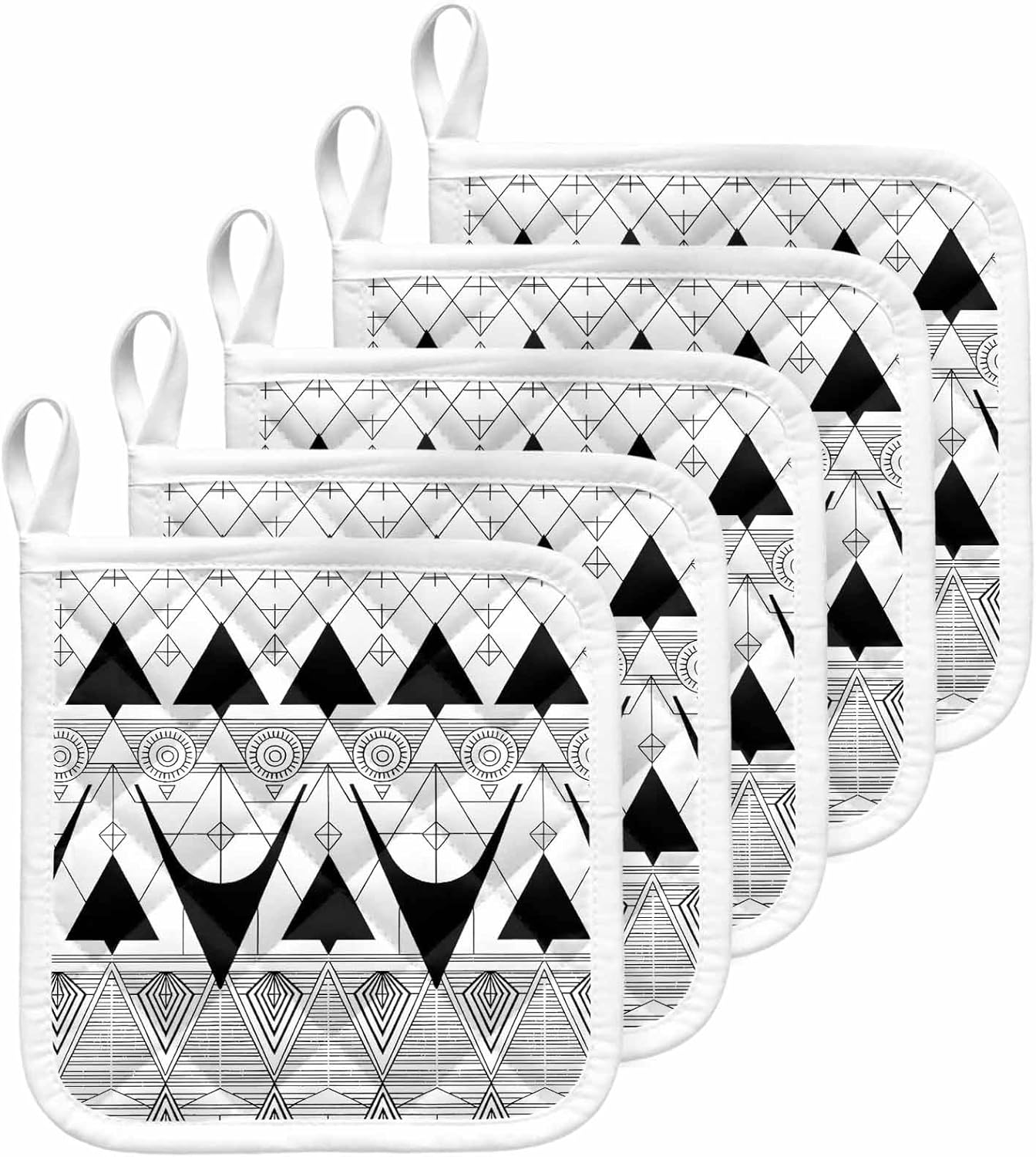 Black White Geometric Pot Holders for Kitchen Heatproof Potholder, 5 Pack Vintage Art Striped Hot Pads Multipurpose Oven Pads Cloth Potholders Trivet for Cooking Baking