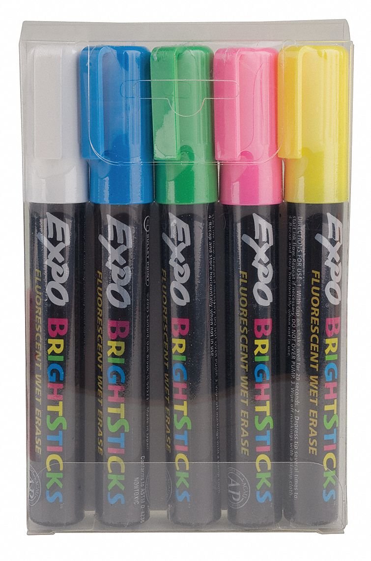 Expo Chisel-Tip Wet Erase Marker Set Blue Green White Pink Yellow pkg of 5
