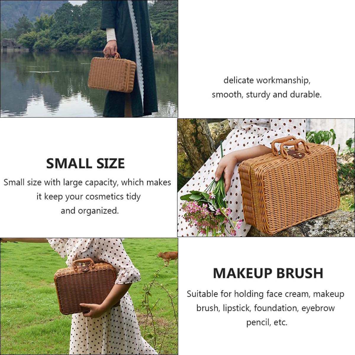NOLITOY Woven Makeup Train Case Portable Cosmetic Storage Box Makeup Brush Holder Ideal for Travel