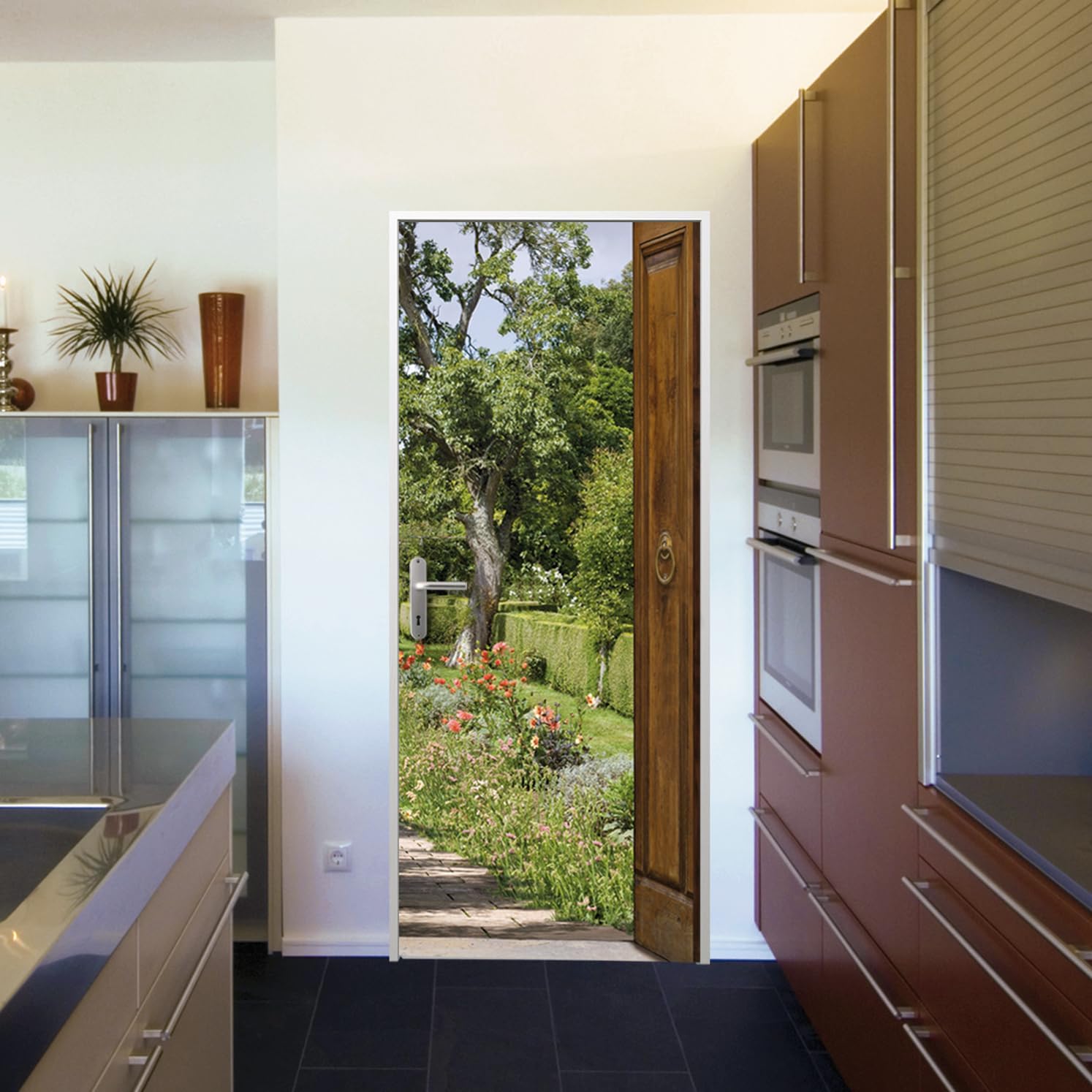 141009 Sticker Trompe L'Oeil Window - My Garden, Multicolour (204 x 83 cm)