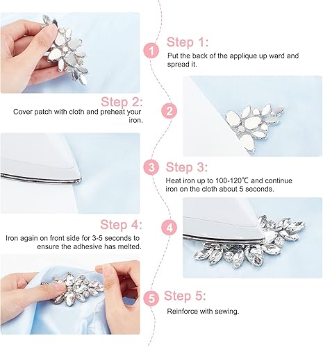 Miniatura 4 de FINGERINSPIRE 4 apliques de diamantes de imitación de cristal con flores (flor, 1.7 x 3.3 pulgadas), apliques de boda para novia, apliques de pelo