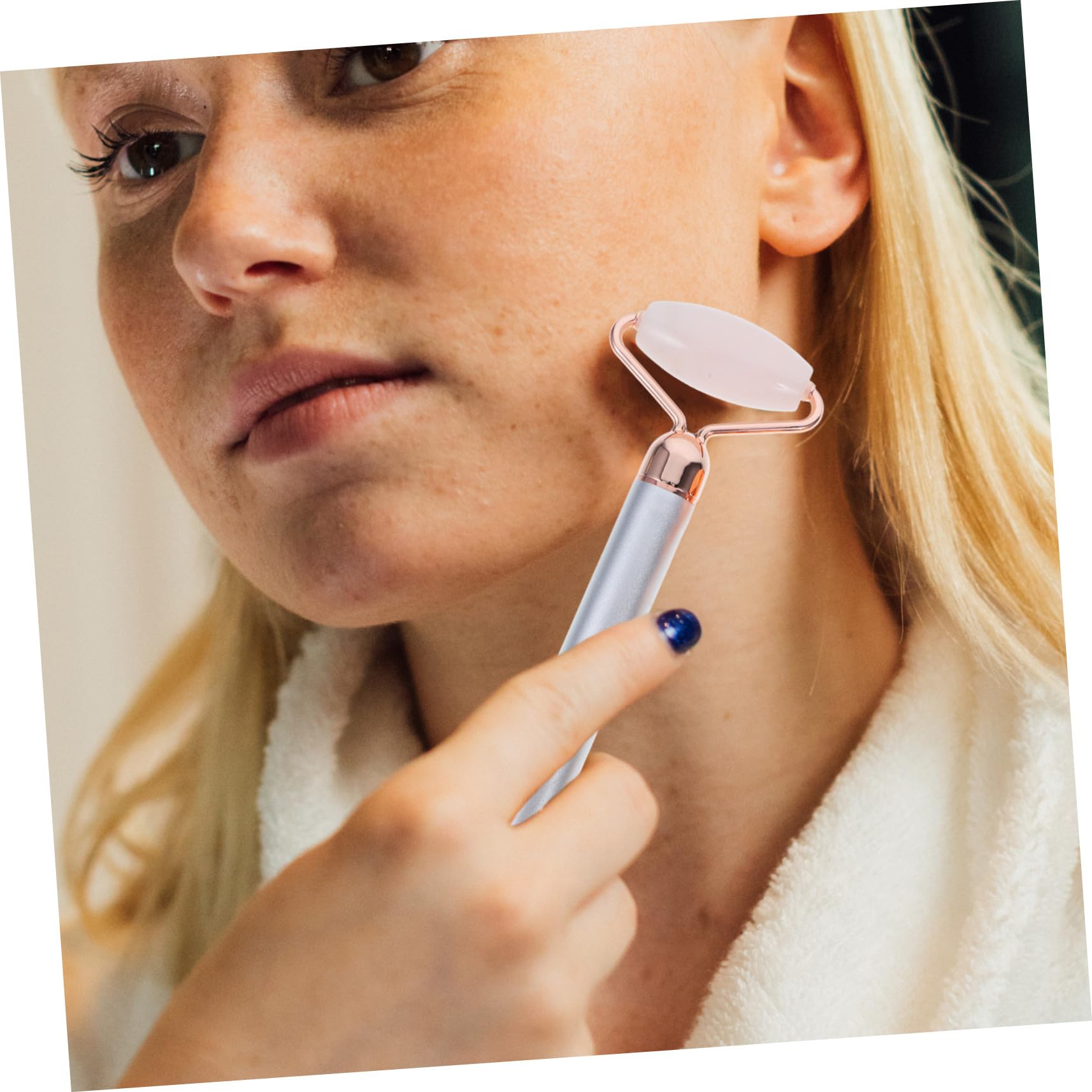 Alipis Gesichtsmassagegerät 3 In 1 mit Natürlichem Jade und Rosenquarzroller Elektrische Vibration für Anti Aging und Entspannung der Gesichtsmuskulatur