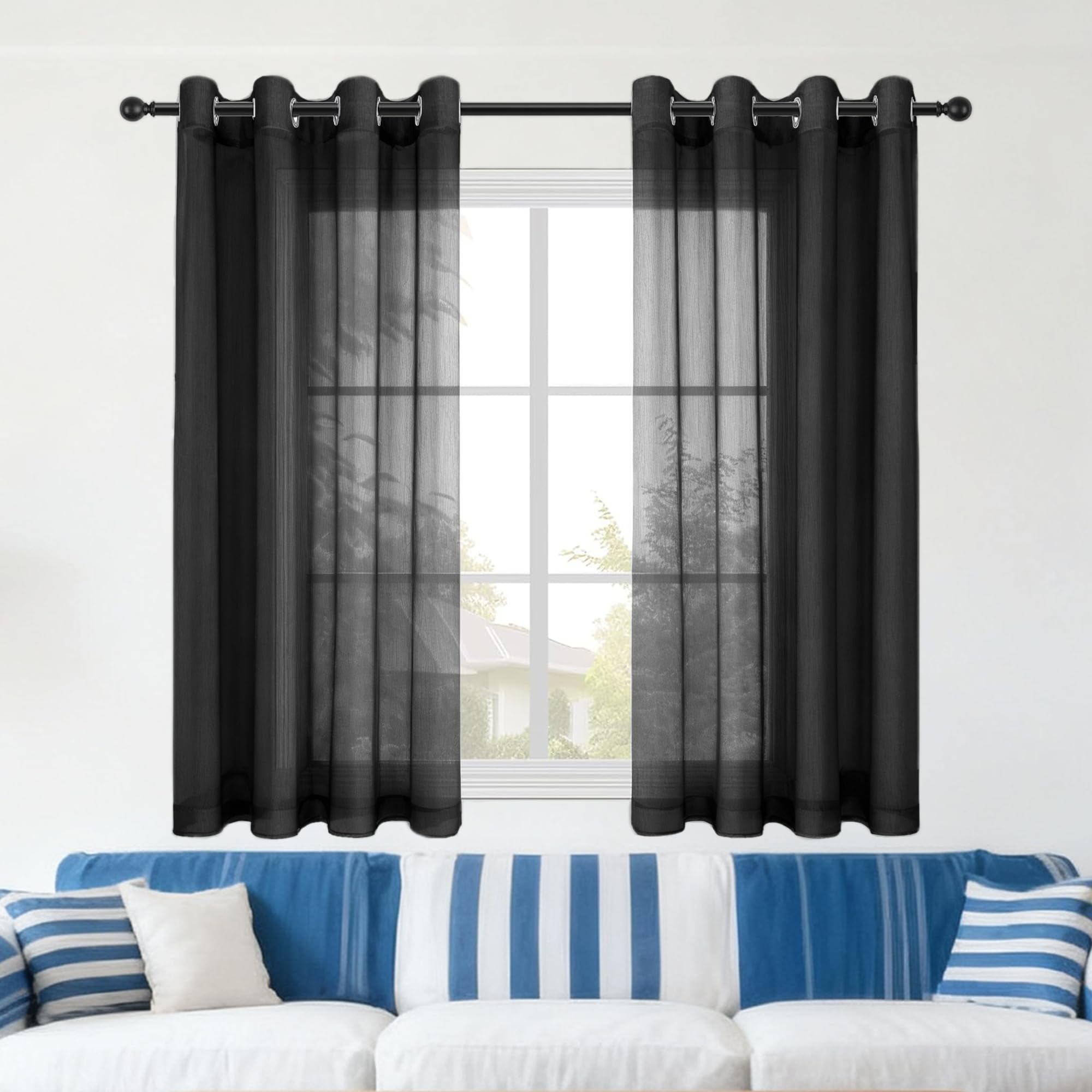 Rideau voilage thermique noir 280 x 320 cm à oeillets isolant