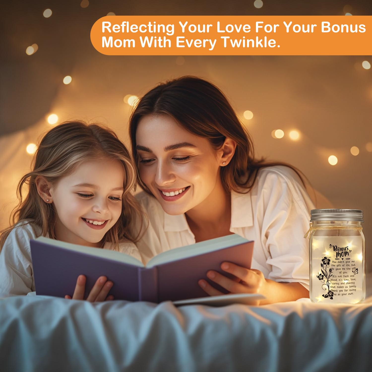 Bonus Mom Gifts Mason Jar Night Light for Mothers Day from Daughter Son,Step Mom Gifts,Birthday for Stepmom, Mother in Law Gifts