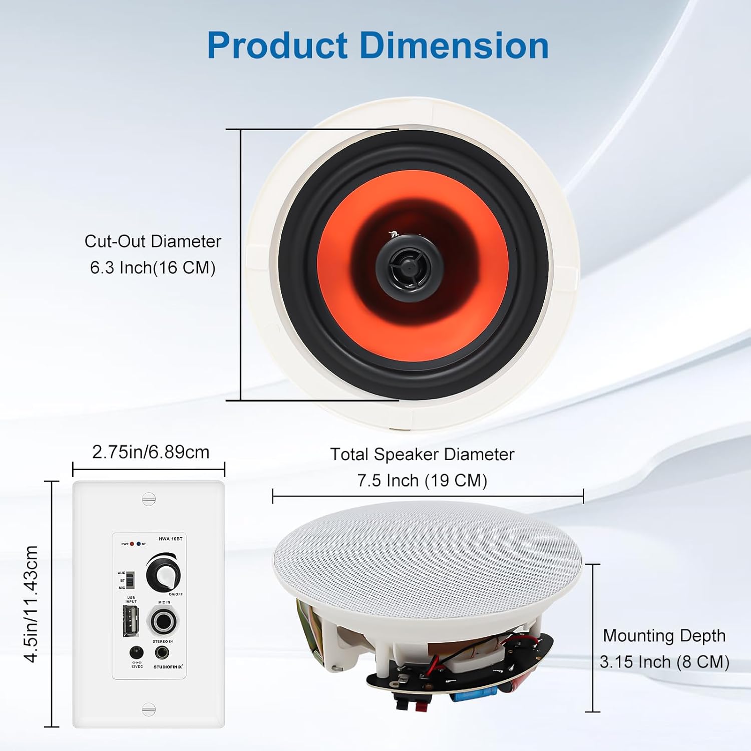 STUDIOFINIX 6.5 Inch Bluetooth Ceiling Speakers,600W 2-Way System with Wall Amplifier,for Home Theater, Living Room,Office,Kichten,Study Room,Basement,Covered Patio and Flush Mount (4 Speakers) - Image 5