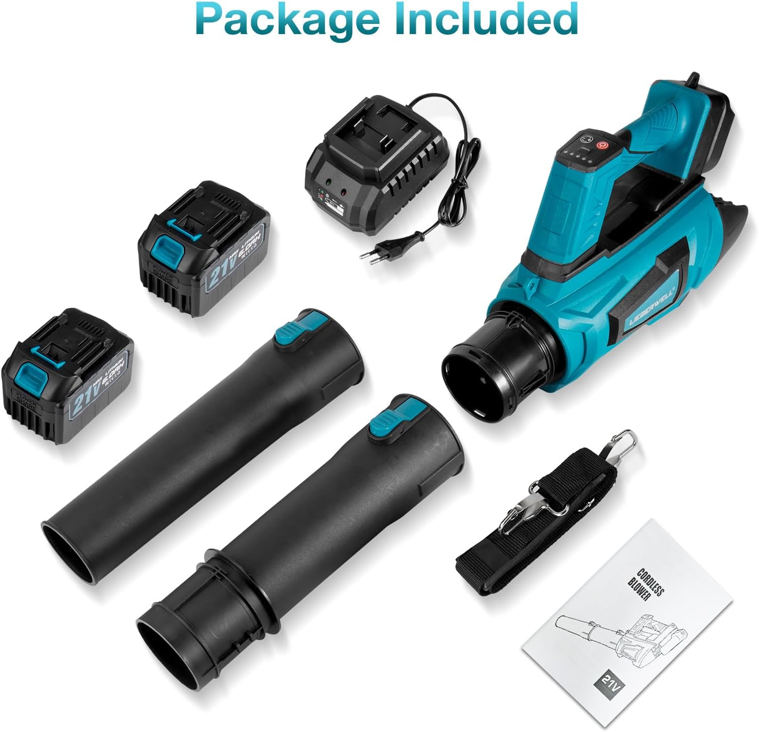 Leaf Blower Cordless, 300km/h Powerful Electric Brushless Leaf Blower with 6 Speeds & 2 x 21V 6.0Ah Batteries, Air Flow Rate 1155m³/h Handheld Industrial Hair Dryer for Yard, Lawn, Patio, Garden Care