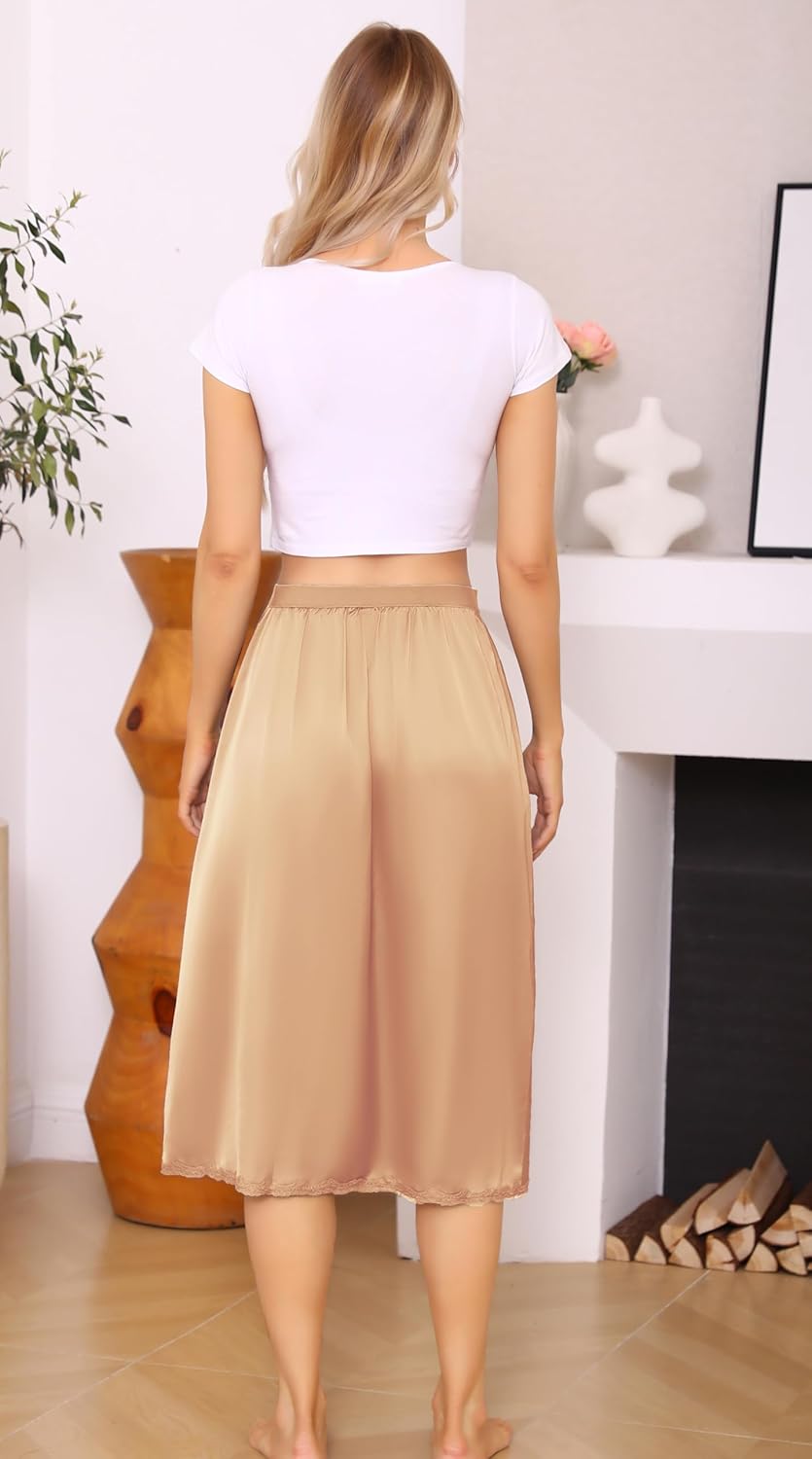 Vlazom Women's Satin Half Slip for Under Dress Long Underskirt Soft Under Slips for Women Under Dresses Size S-XXL - Image 5