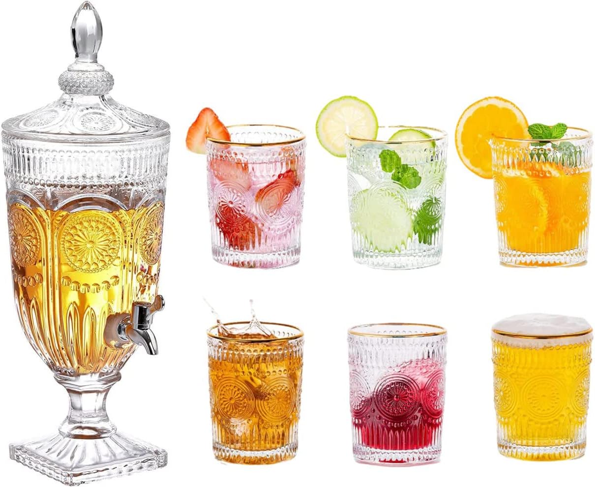 bellemax Italian Premium Water and Juice Glasses Set of 6 and Jug Set Combo,(6 Pieces Glasses 300ML and 1 Water Juice Jug 3 Liter), Transparent, Glass and Jug Set