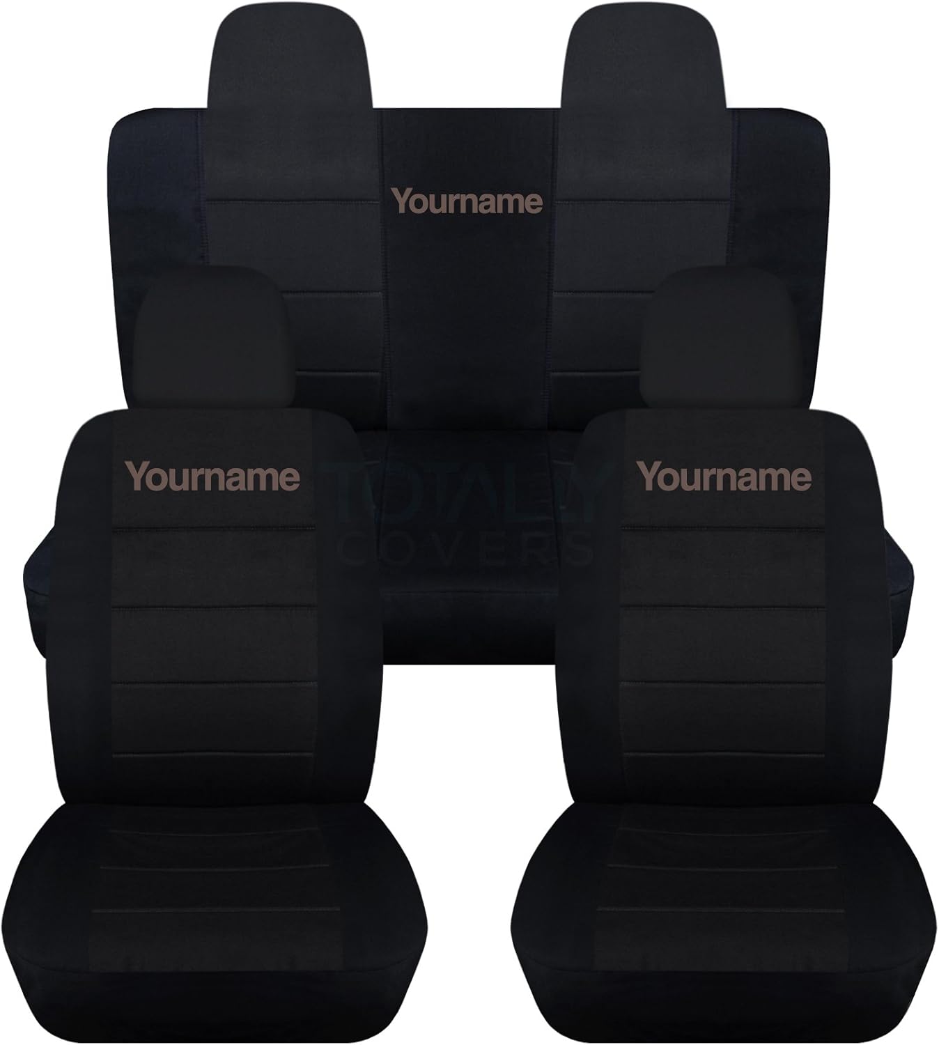 Totally Covers Compatible with 2007-2017 Jeep Compass/Patriot Black Seat Covers w Name/Text: Black w Teal - Full Set (22 Colors) Front Buckets & Split Rear Bench