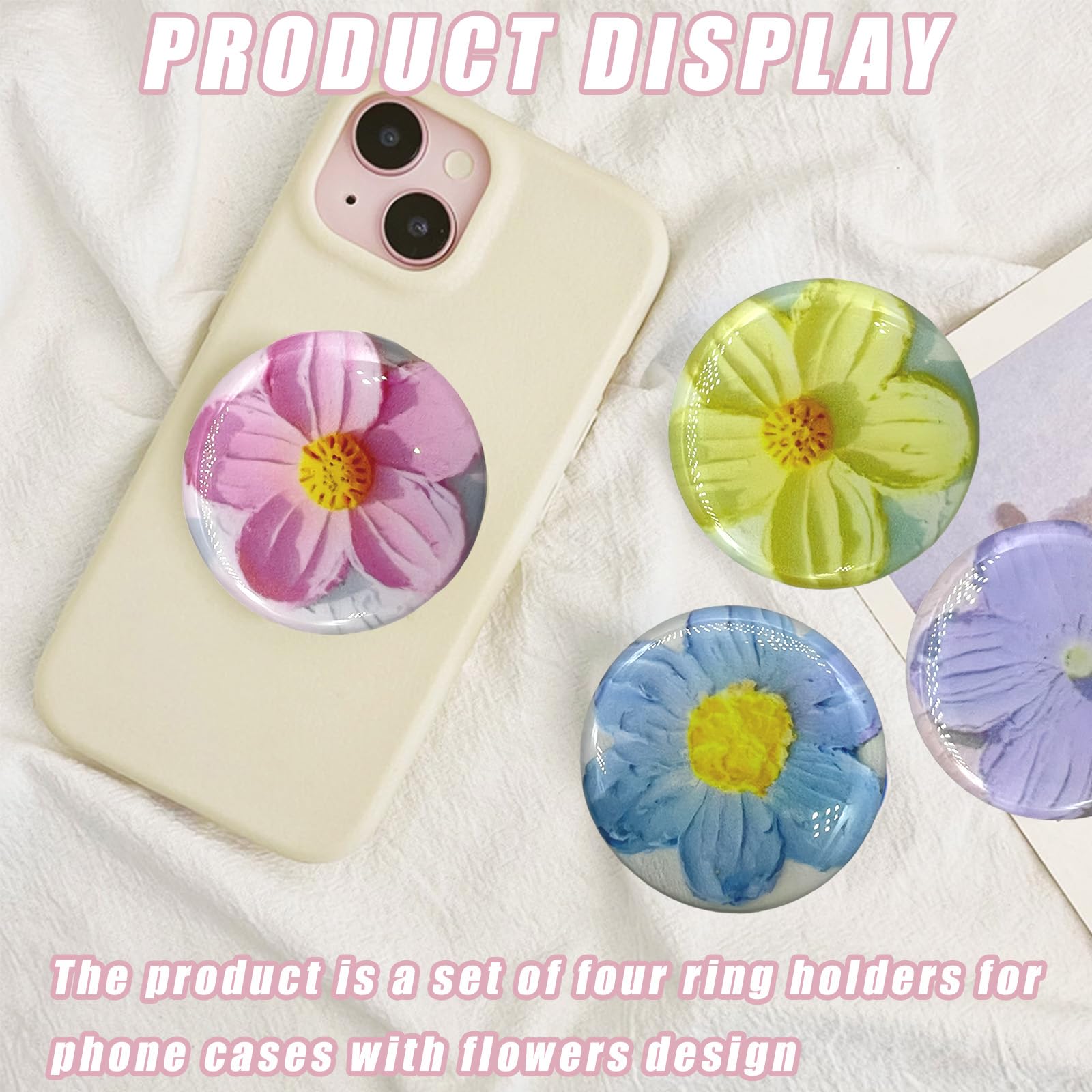 4 Supporti Pieghevoli Per Cellulare E Tablet - Motivi Floreali Rosa, Verde, Rosso, Bianco - Adesivi Riutilizzabili