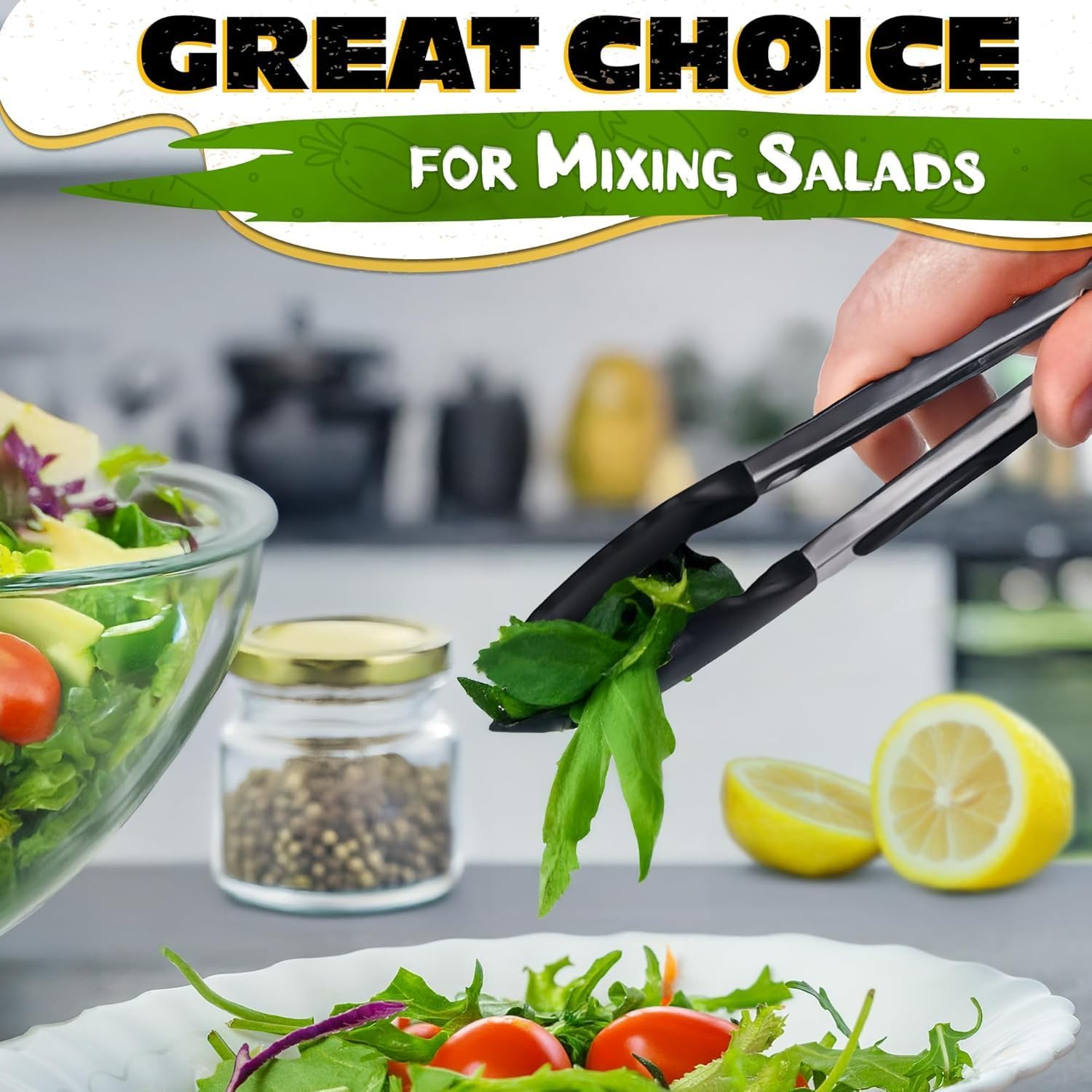 Kitchen Tongs Set of 3 — 7", 9", 12" Silicone Tongs for Cooking, Stainless Steel Build with Silicone Tips, Non-Stick Pan Safe, Easy-Lock Handle — Salad, Grilling, BBQ, Pasta, Frying, Steak, Serving