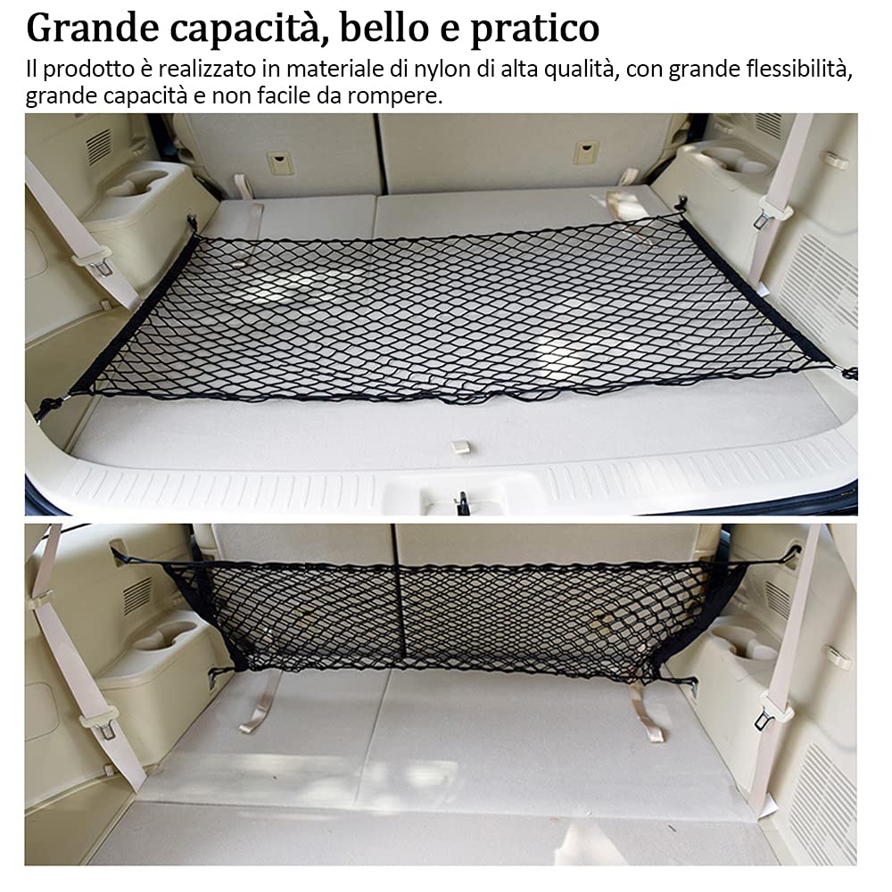 Elastyczna kieszeń Organizator siatki,Rozszerzona siatka ładunkowa 120 × 70cm z 4 haczykami,Elastyczna lina nylonowa elastyczna,Bungee,dla SUV,Van,Ciężarówka,Bagażnik bagażnika,Kemping,Uniwersalny