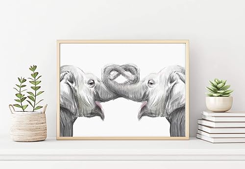 Miniatura 6 de Elephants in Love - Impresión artística de acuarela original, arte de la selva africana, sala de safari, decoración de elefante, compromiso de boda