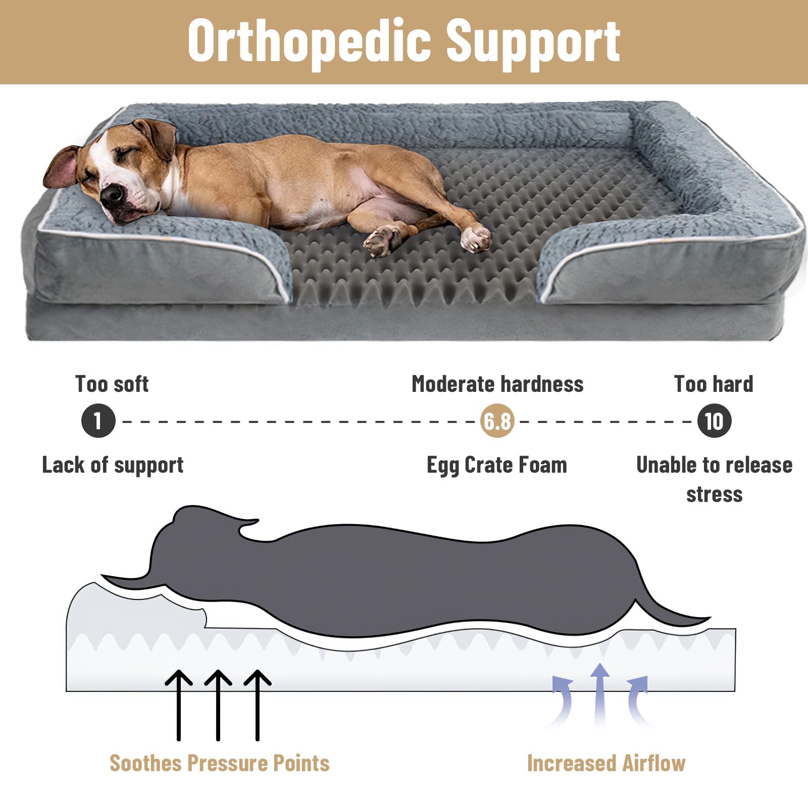 Letto Ortopedico Cane, memory foam, 108x76 cm, lavabile | Divano cane con bordo rialzato, fodera impermeabile & fondo antiscivolo – cuscino morbido in peluche per cani grandi