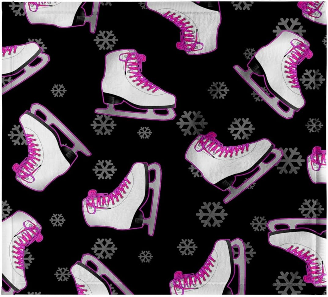 3dRose Figure Skating - Skate and Snowflake Print - Black and Pink 22x30 Bath Hand Pool Towel