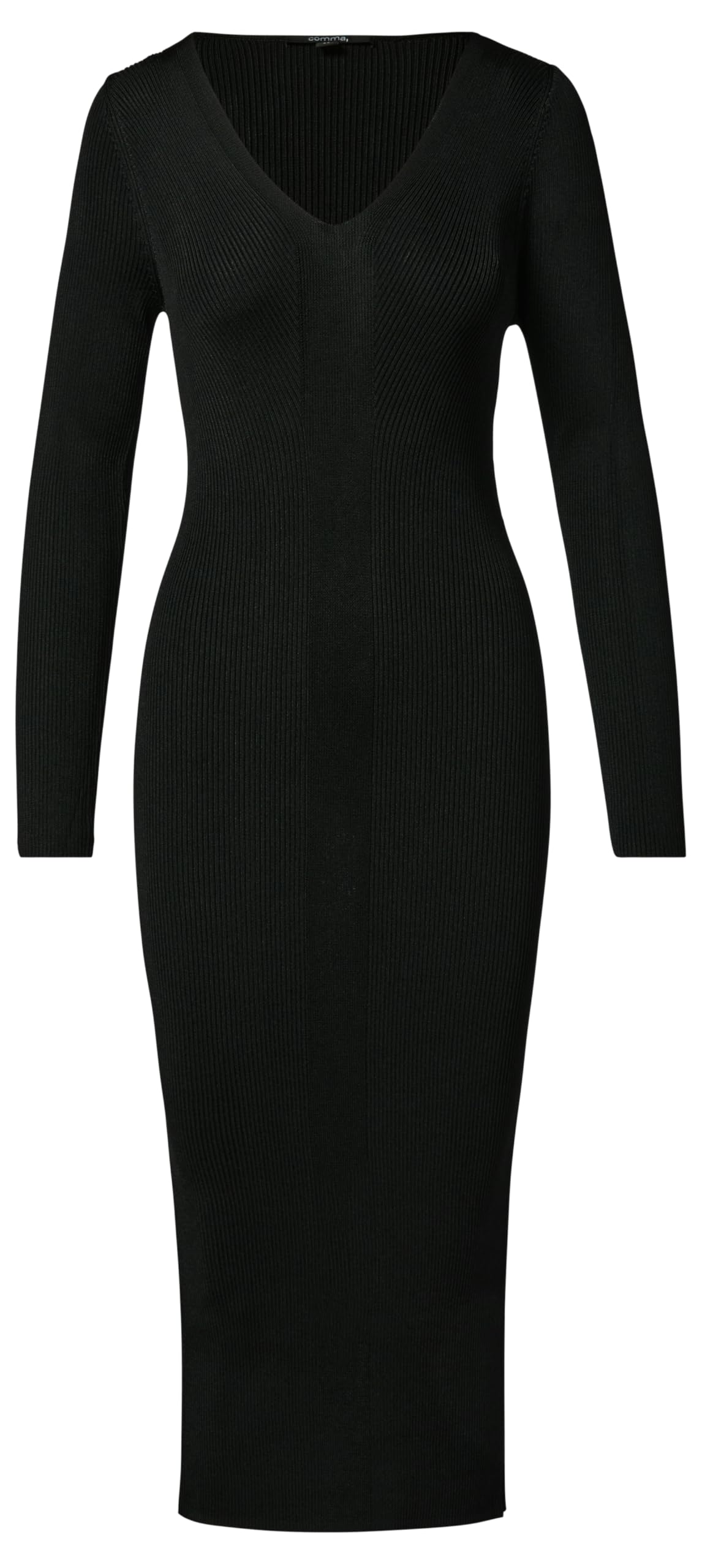 Comma Geripptes Slim-Fit-Kleid mit V-Ausschnitt