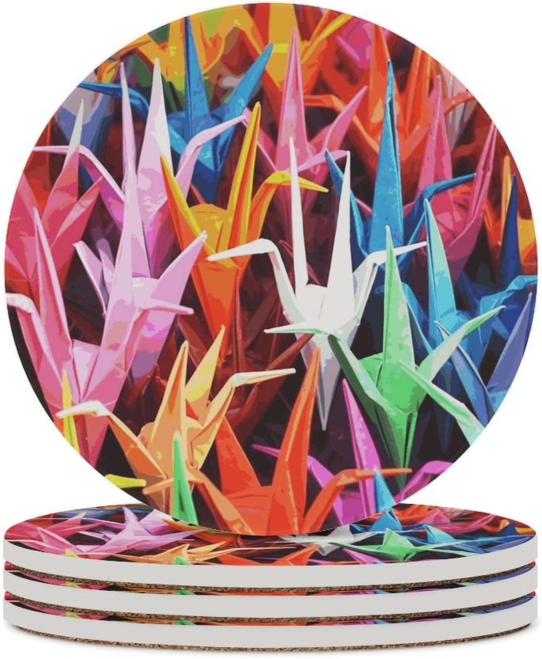 Origami Paper Cranes Coaster with Cork Base Drink Coasters for Coffee Table Decor Modern Cup Coasters with Non-Slip & Heat-Resistant Cute Ceramic Table Coaster for Home Dining