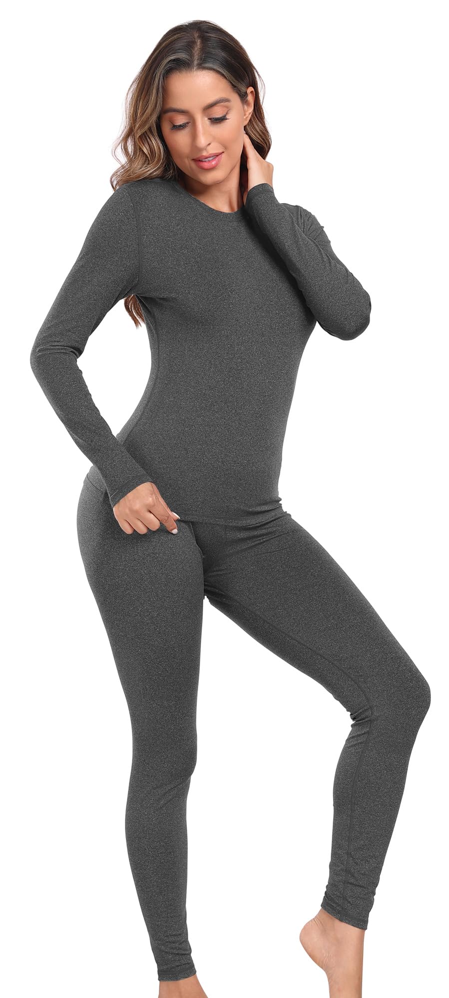 Hyeek Thermo-ondergoed voor dames, warm functioneel ondergoed, skiondergoed, set voor vrouwen met fleece aan de binnenkant, ultrazacht, winter, lang, thermo-ski-ondergoed set voor joggen, skiën