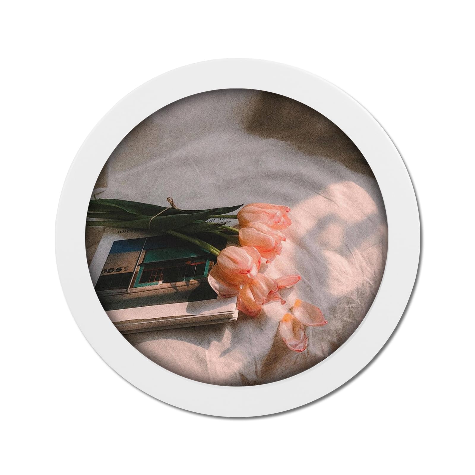FuninCrea Round Picture Frames Small Photo Frame Poster Frame for Wall and Tabletop, Creative Wall Mounted Decorative Frames for Photography Works, Art Painting, Photos (Round, White, 9 inch)